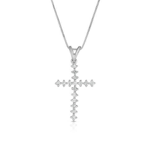 1/10 Cttw Diamond Cross Necklace in Sterling Silver Prong Set