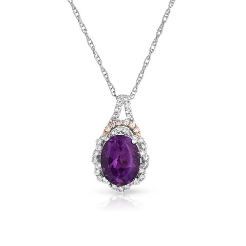 0.20Cttw Gems Amethyst & Diamond Pendant, 14K White Gold