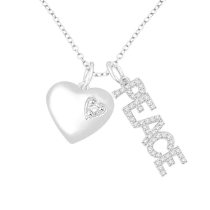 0.25 Cttw Diamond Peace & Heart Pendant, Sterling Silver