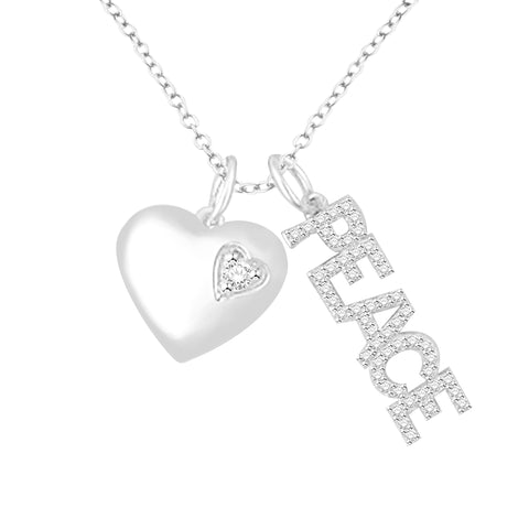 0.25 Cttw Diamond Peace & Heart Pendant, Sterling Silver