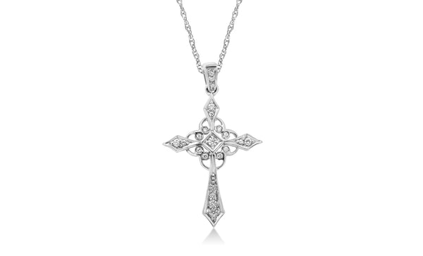 1/4 Cttw Antique Style Diamond Cross Necklace in Sterling Silver