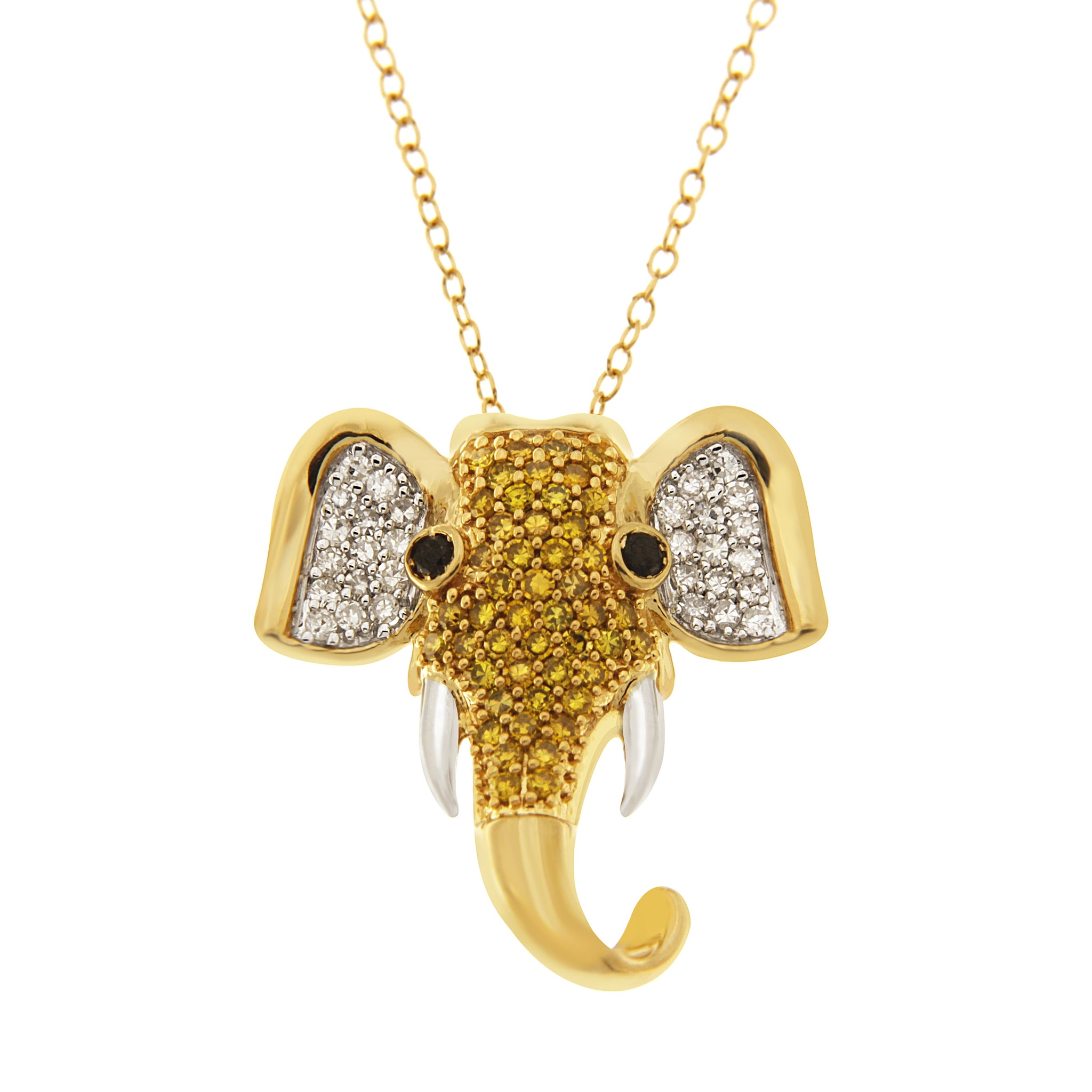 0.50 Cttw Diamond Elephant Pendant, Sterling Silver