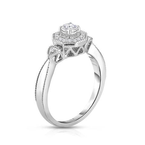 0.30 Cttw Diamond Halo Ring, 14K White Gold