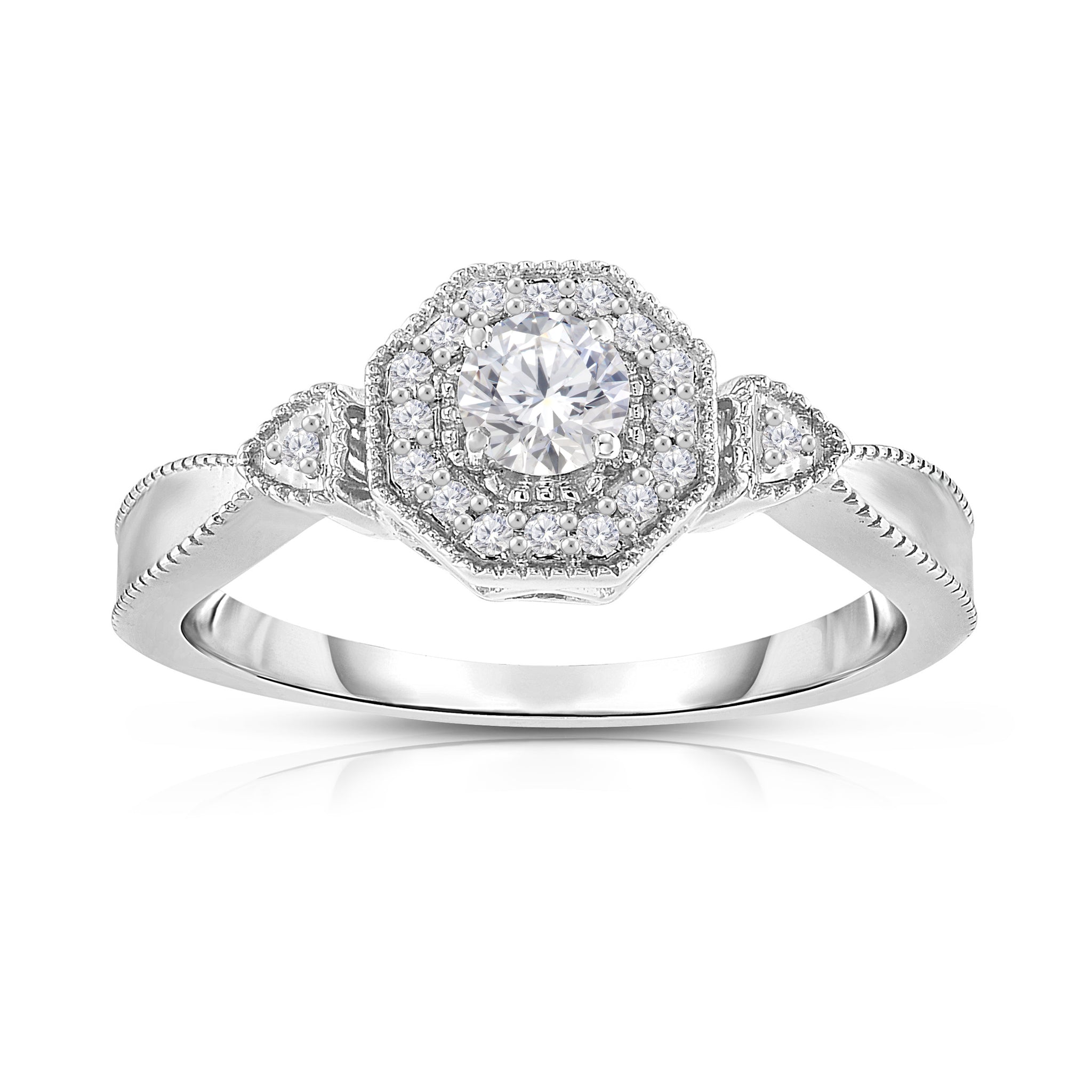 0.30 Cttw Diamond Halo Ring, 14K White Gold