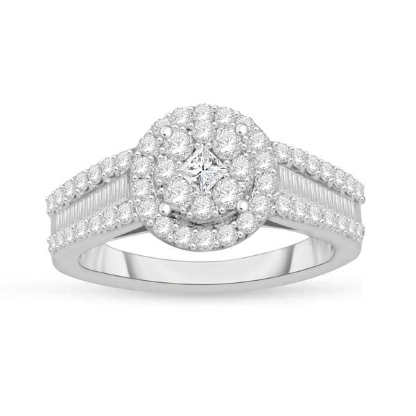 1.00 Cttw Diamond Halo Ring, 14K White Gold