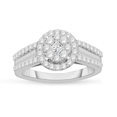 1.00 Cttw Diamond Halo Ring, 14K White Gold