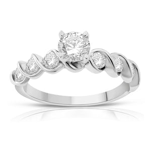 1.00 Cttw Diamond Ribboned Ring, 14K White Gold