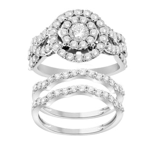 2.00 Cttw Diamond Bridal Set Ring, 14K White Gold