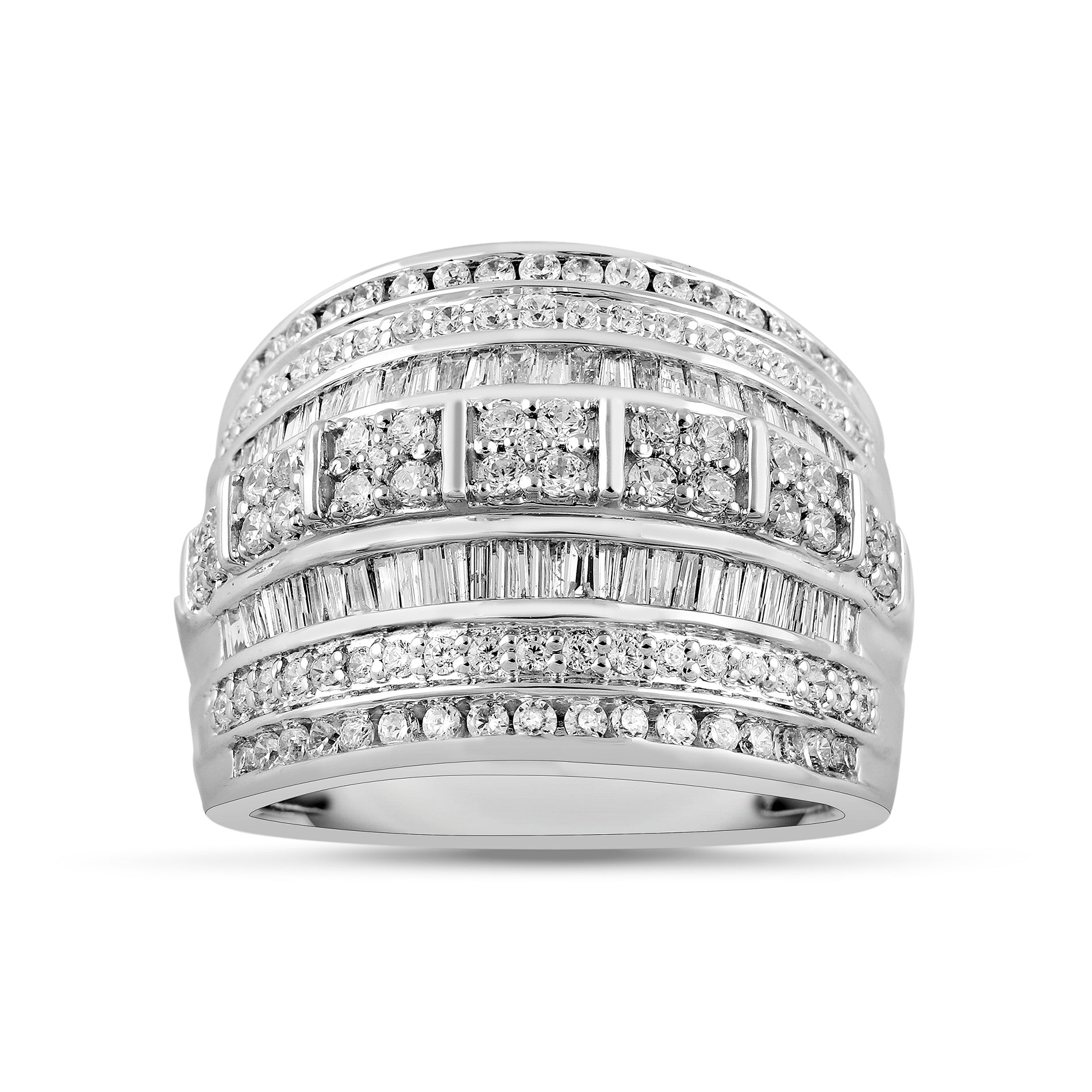 2.0 Cttw Baguette and Round Diamond Ring for Women in 925 Sterling Silver