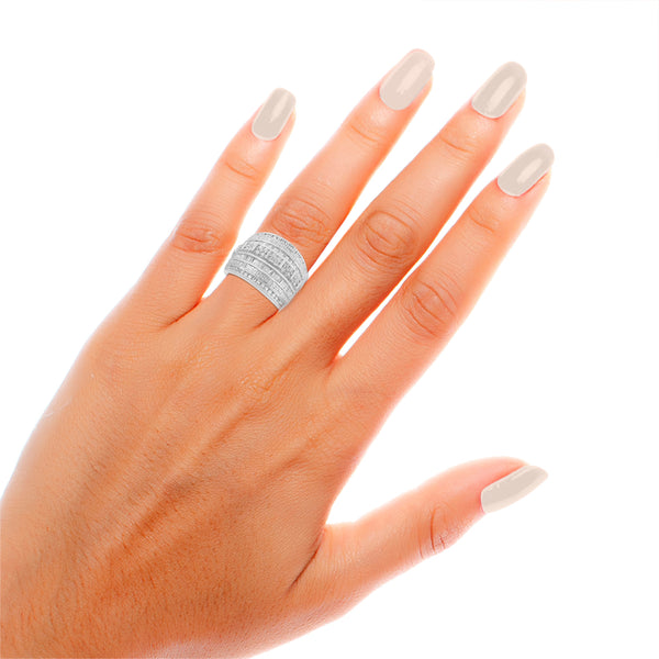 2.0 Cttw Baguette and Round Diamond Ring for Women in 925 Sterling Silver