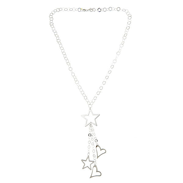 Sterling Silver Star and Heart Dangle Necklace