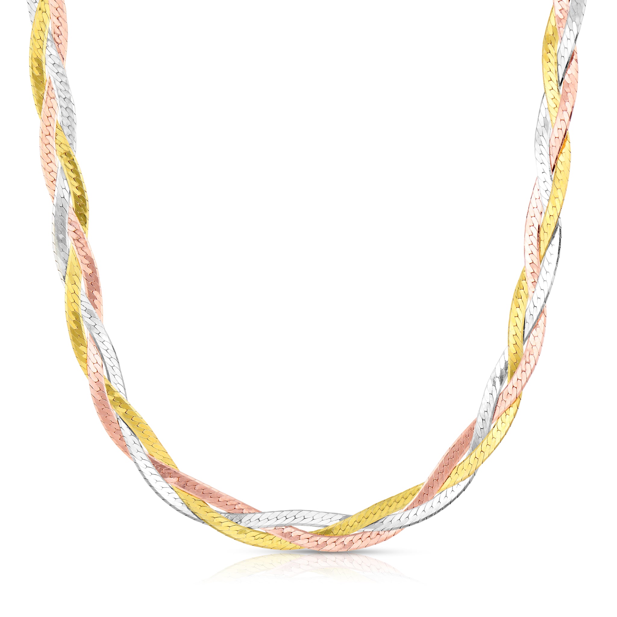 Tri Color Sterling Silver Braided Herringbone Necklace for Women