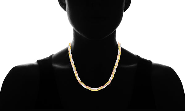 Tri Color Sterling Silver Braided Herringbone Necklace for Women