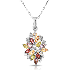 Multi Gemstone Cluster Pendant Necklace in Sterling Silver