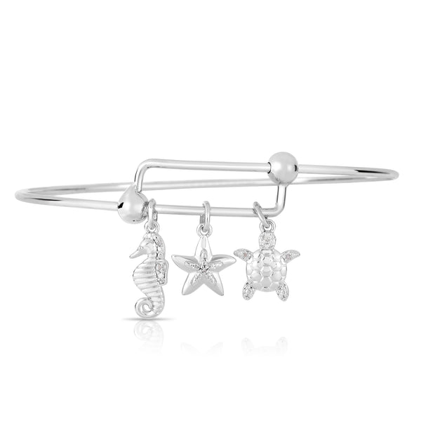 Expandable Charm Bangle Bracelets for Women in Rhodium Plated Brass