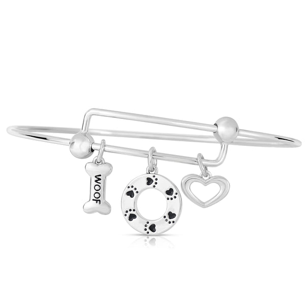 Expandable Charm Bangle Bracelets for Women in Rhodium Plated Brass