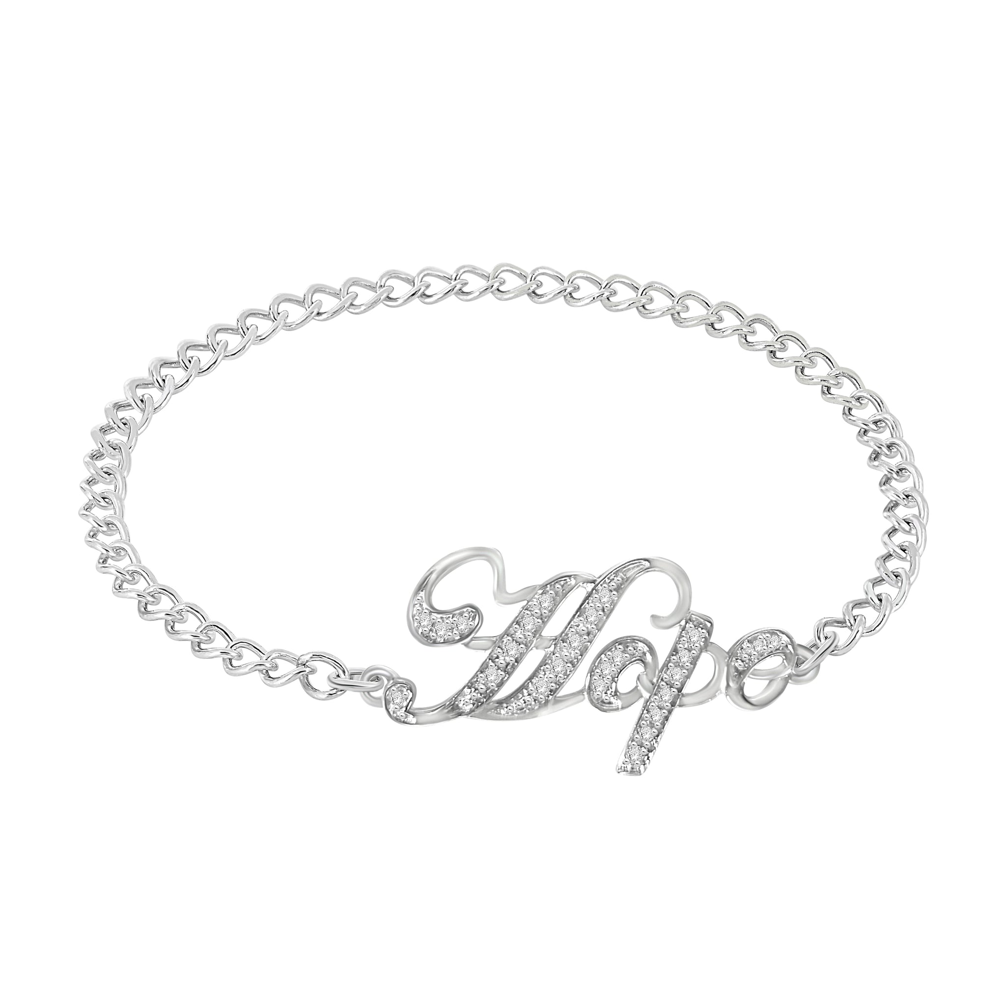 1/10 Cttw Diamond Hope Link Bracelet Rhodium Plated Silver