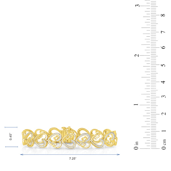 1/10 Cttw Diamond Heart Tennis Bracelet  7.5" with Secure Lock