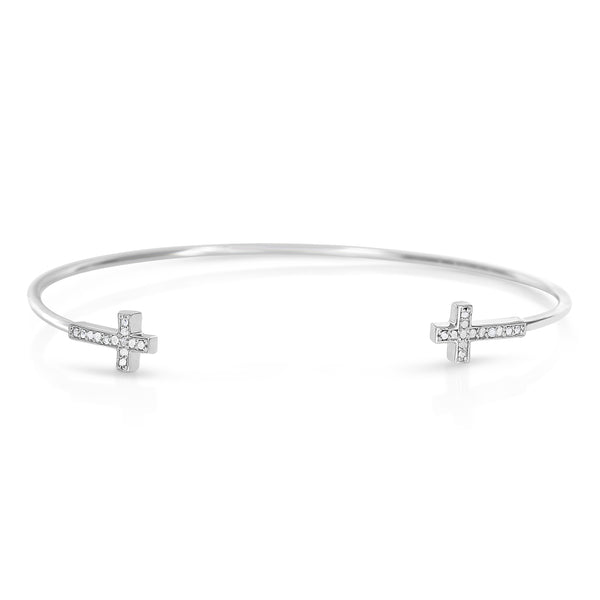 1/10 Cttw Diamond Cross or Star Bangle Rhodium Plated Silver