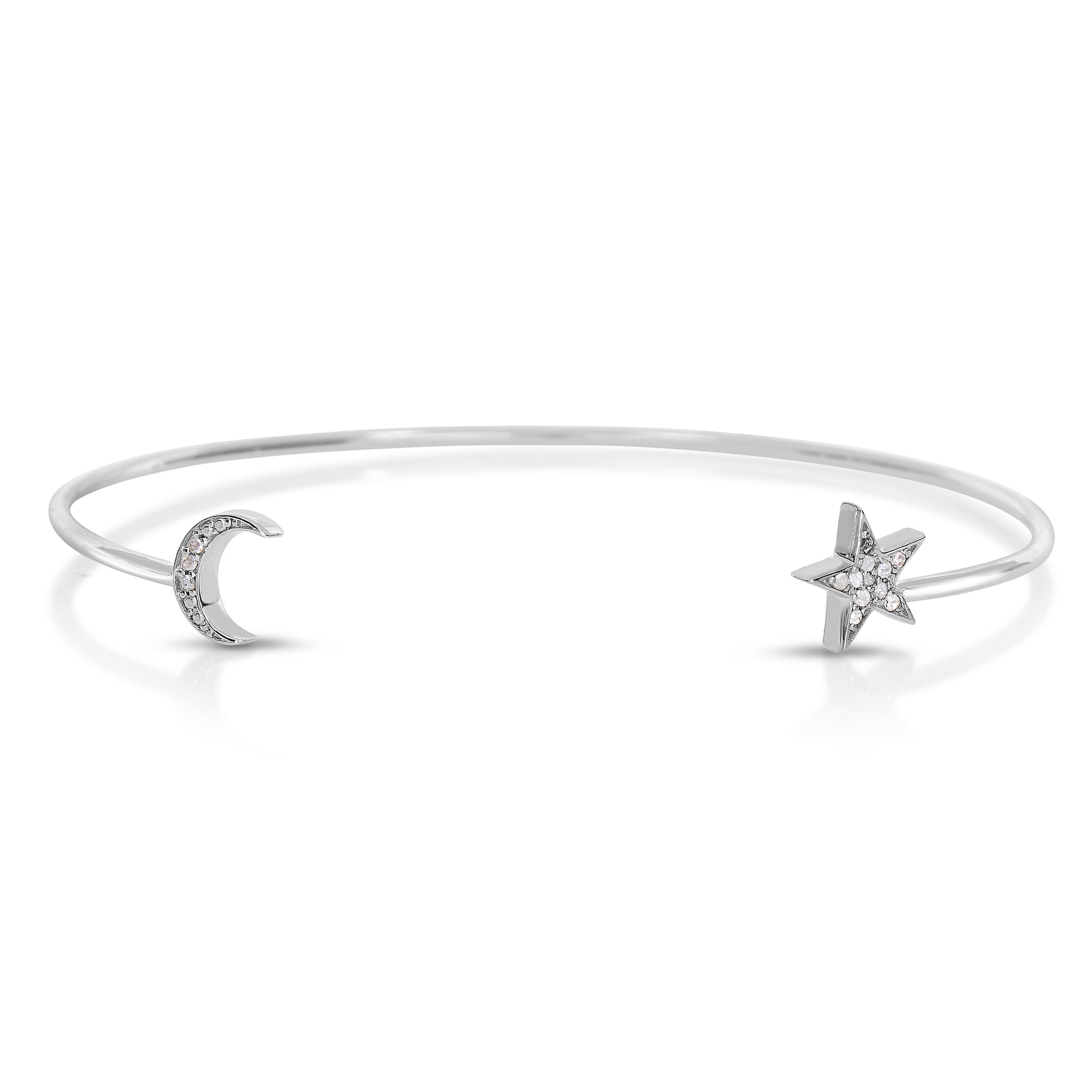 1/10 Cttw Diamond Cross or Star Bangle Rhodium Plated Silver