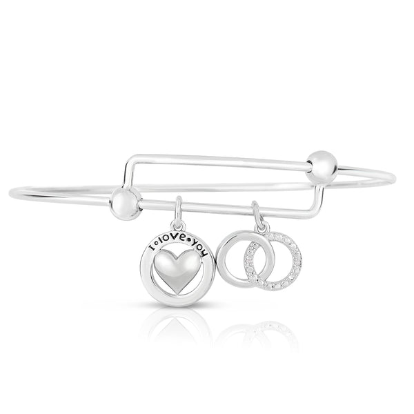 Expandable Charm Bangle Bracelets for Women in Rhodium Plated Brass