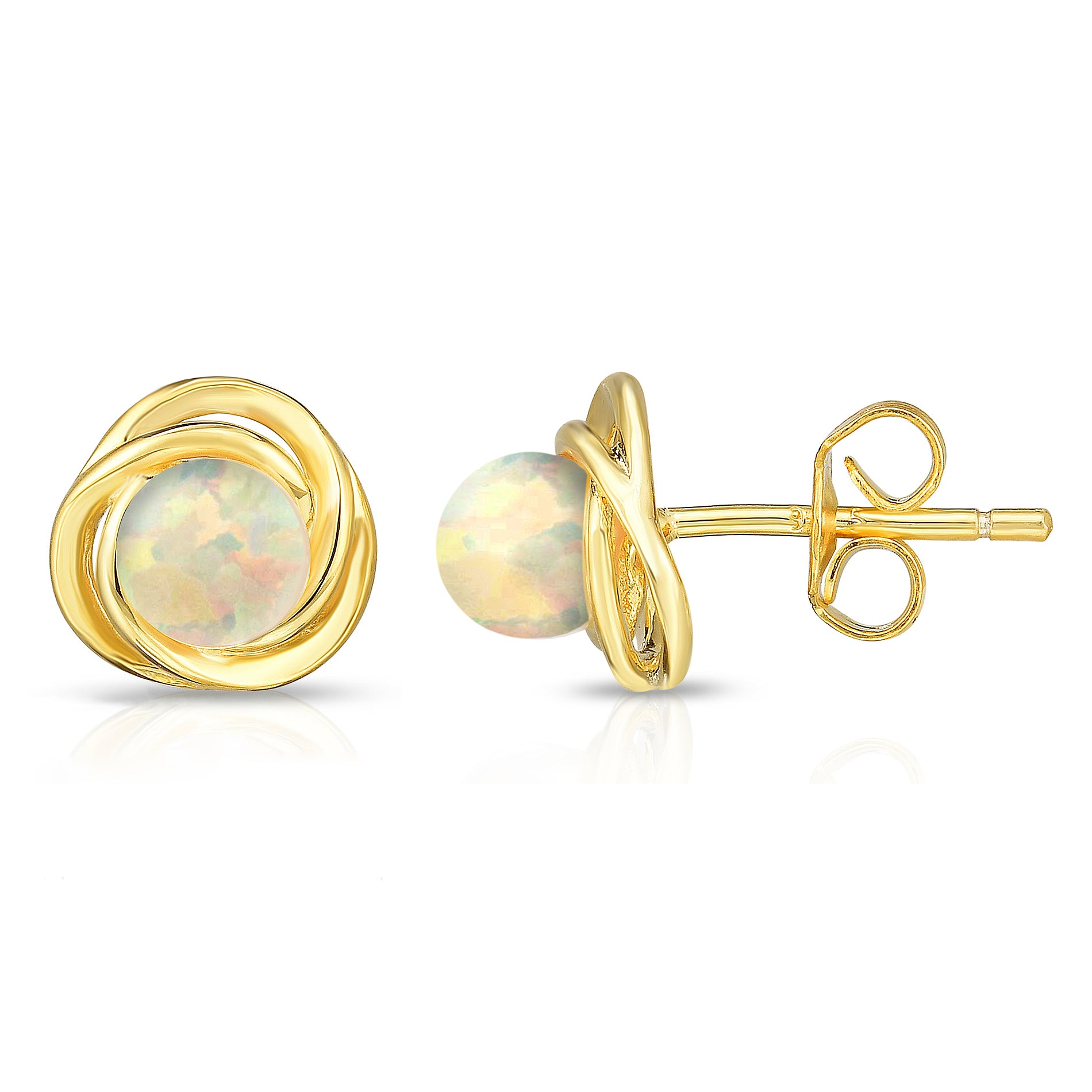 Love Knot LC Opal Earrings or Necklace in Yellow Gold Plated Sterling Silver