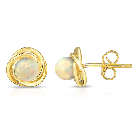 Love Knot LC Opal Earrings or Necklace in Yellow Gold Plated Sterling Silver