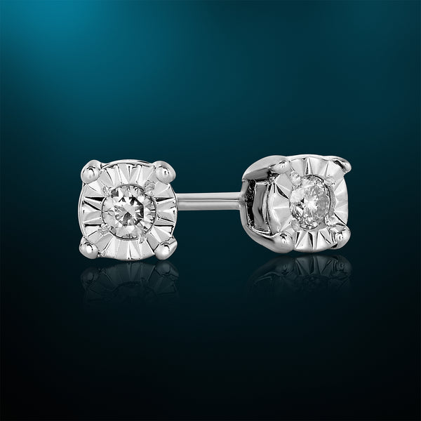 1/10 Cttw Diamond Miracle Plate Stud Earrings in Sterling Silver