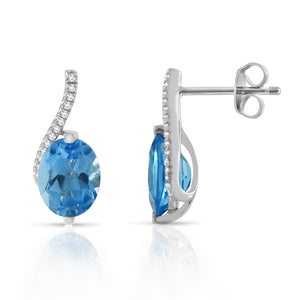 4 Cttw Diamond Blue Topaz White Sapphire Fashion Earrings Rhodium Plated Silver