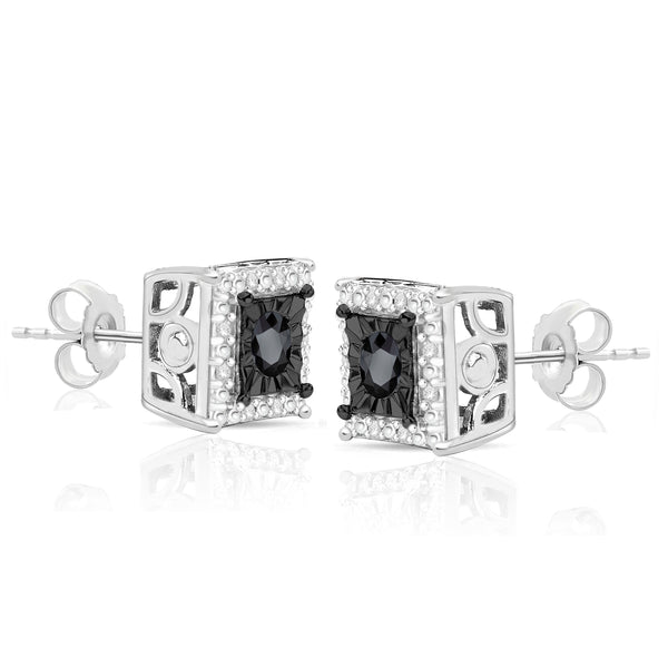 1/4 Cttw Halo Color Diamond Stud Earrings Rhodium Plated Silver