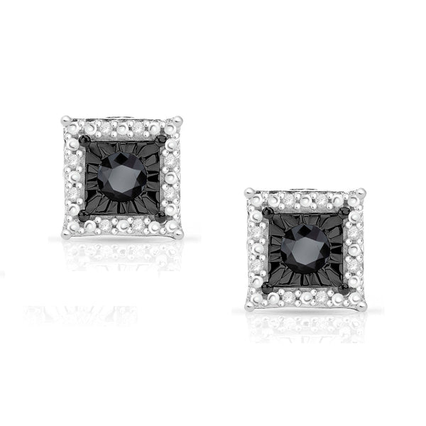 1/4 Cttw Halo Color Diamond Stud Earrings Rhodium Plated Silver