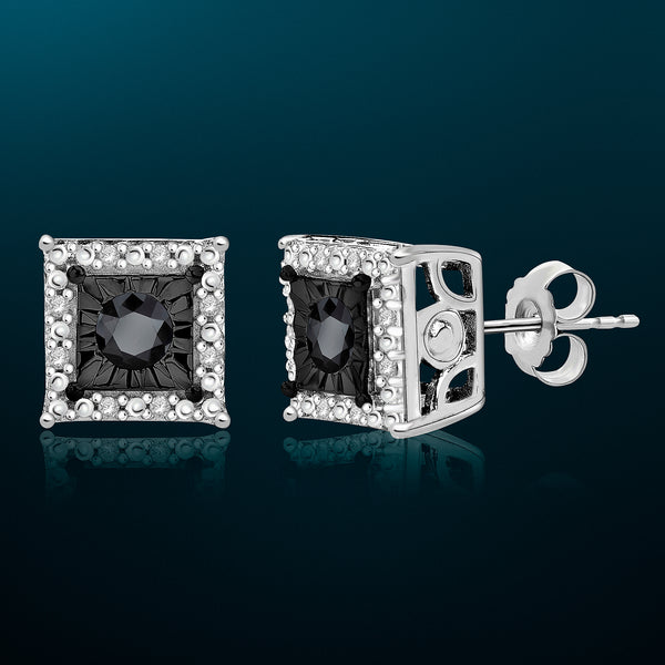 1/4 Cttw Halo Color Diamond Stud Earrings Rhodium Plated Silver