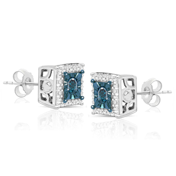 1/4 Cttw Halo Color Diamond Stud Earrings Rhodium Plated Silver