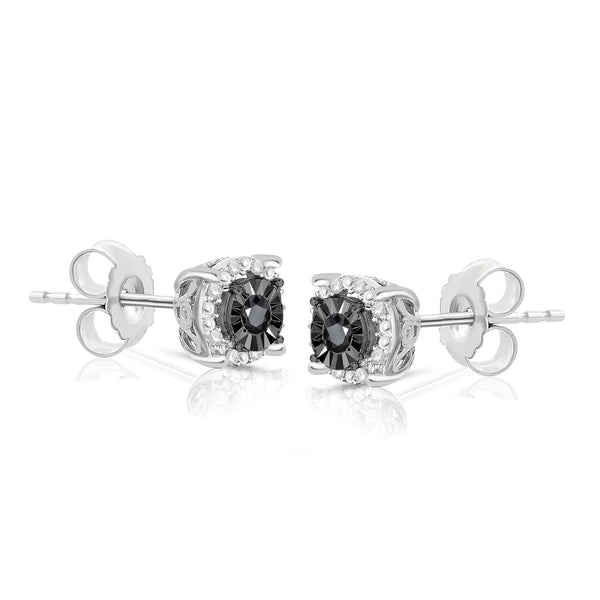 1/4 Cttw Halo Color Diamond Stud Earrings Rhodium Plated Silver