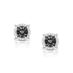 1/4 Cttw Halo Color Diamond Stud Earrings Rhodium Plated Silver