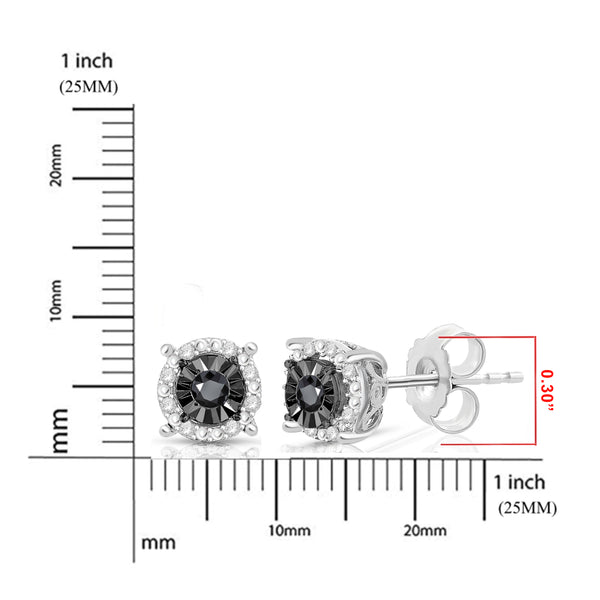 1/4 Cttw Halo Color Diamond Stud Earrings Rhodium Plated Silver