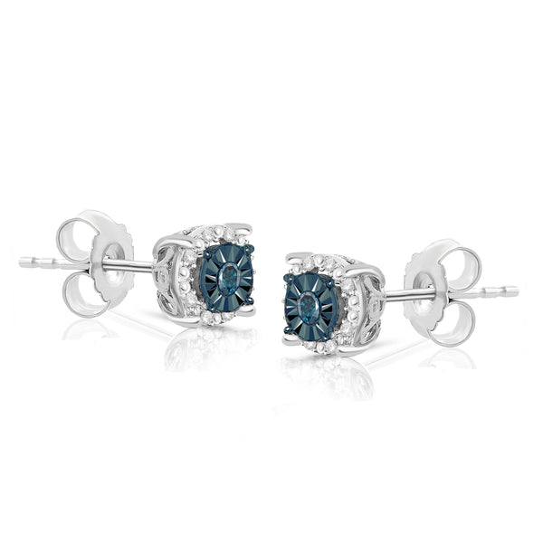 1/4 Cttw Halo Color Diamond Stud Earrings Rhodium Plated Silver