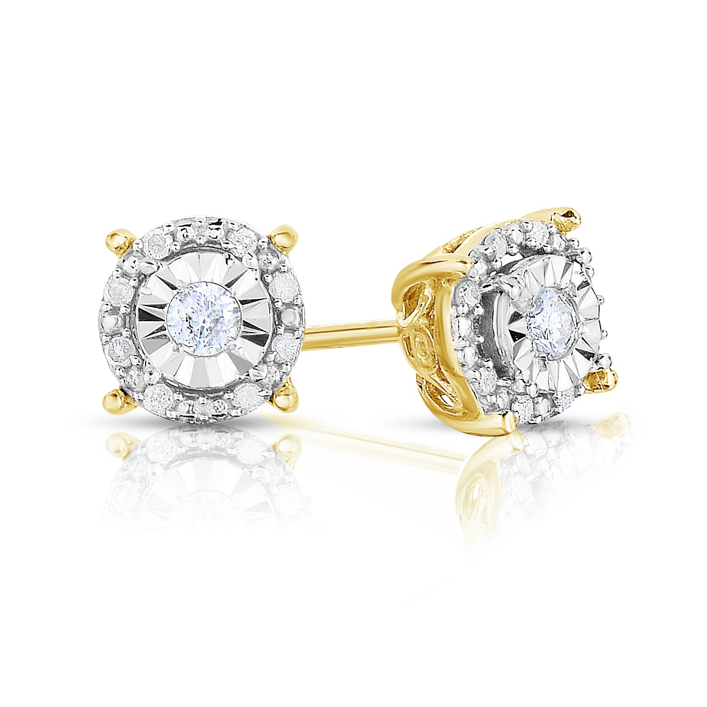 1/4 Cttw Round Halo Diamond Stud Earrings Yellow Gold or Rose Gold Plated Silver