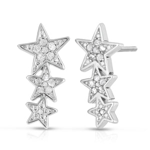 1/4 Cttw Diamond Star Crawler Stud Earrings in Rhodium Plated Brass