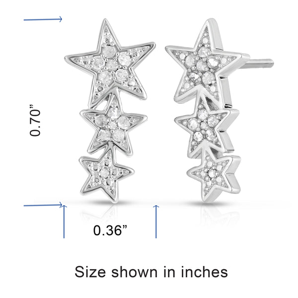 1/4 Cttw Diamond Star Crawler Stud Earrings in Rhodium Plated Brass