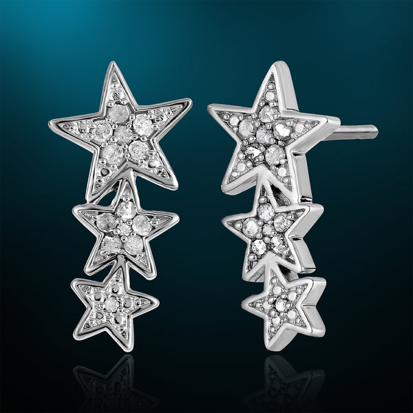 1/4 Cttw Diamond Star Crawler Stud Earrings in Rhodium Plated Brass