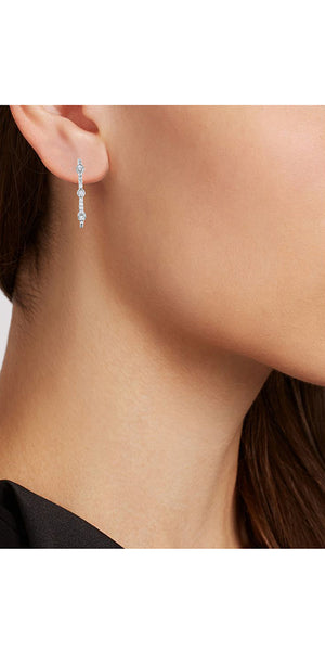 3/8 Cttw Diamond J Hoop Semi Circle Round Earrings in Rhodium Plated Silver