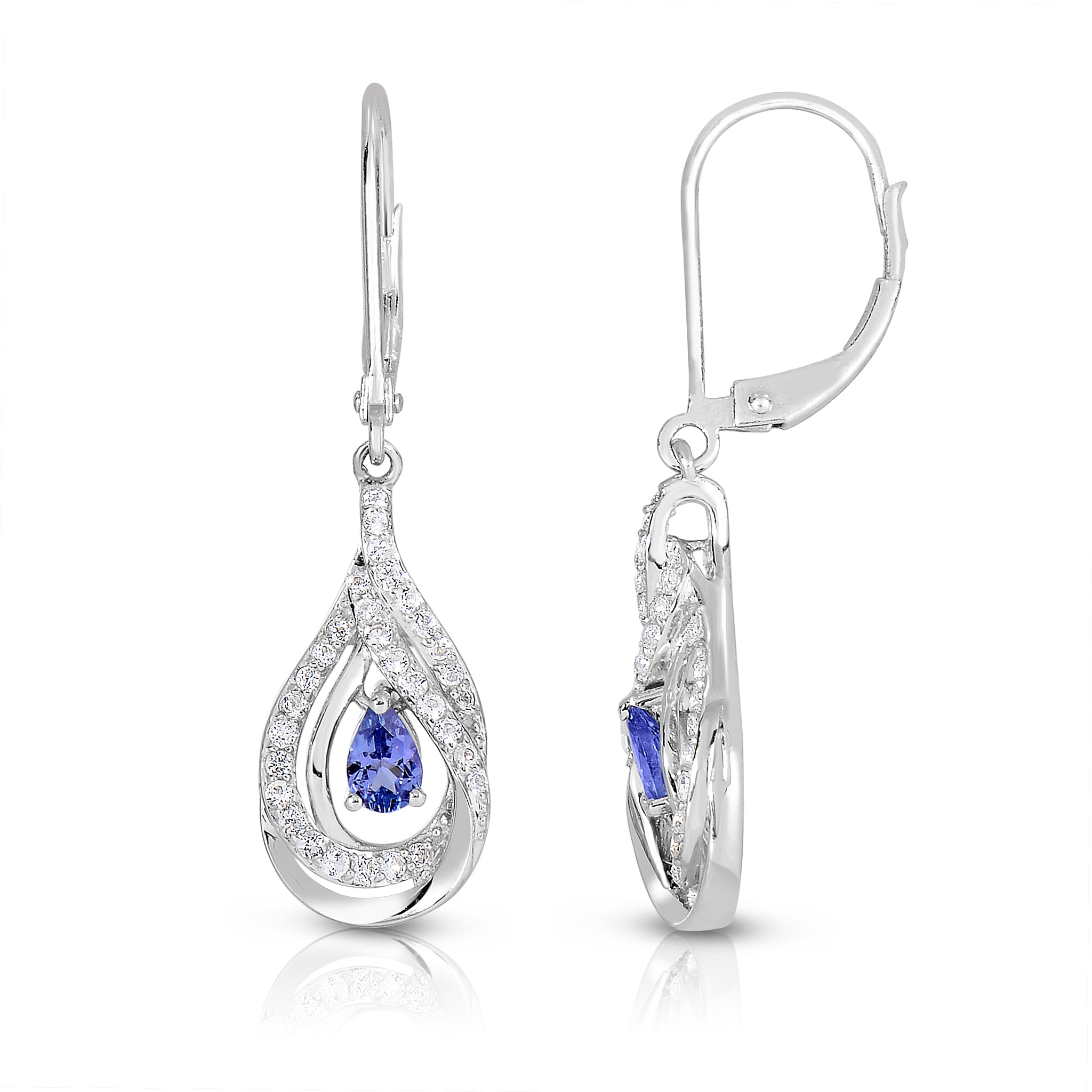 3/8 Cttw Tanzanite White Topaz Teardrop Dangle Earrings Rhodium Plated Silver