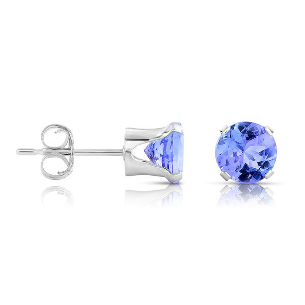 5.5 mm Round Tanzanite Stud Earrings in Rhodium Plated Sterling Silver