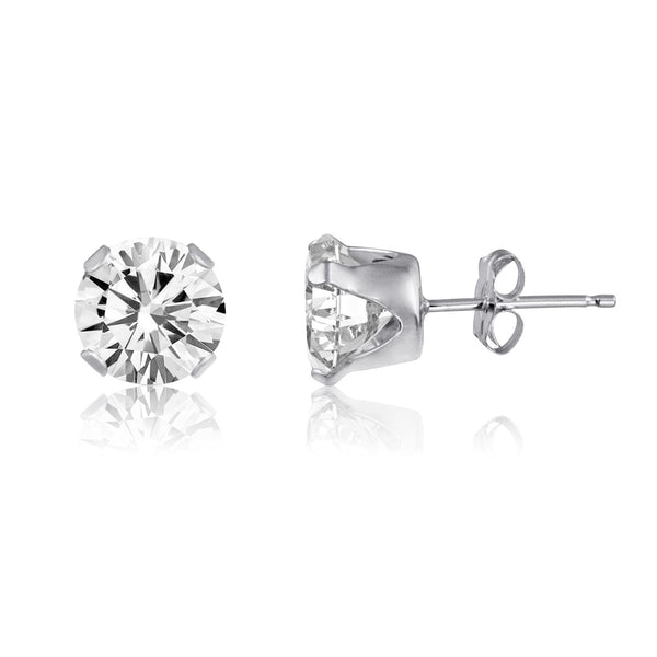 White Topaz Stud Earrings and Necklace Set in Rhodium Plated Sterling Silver