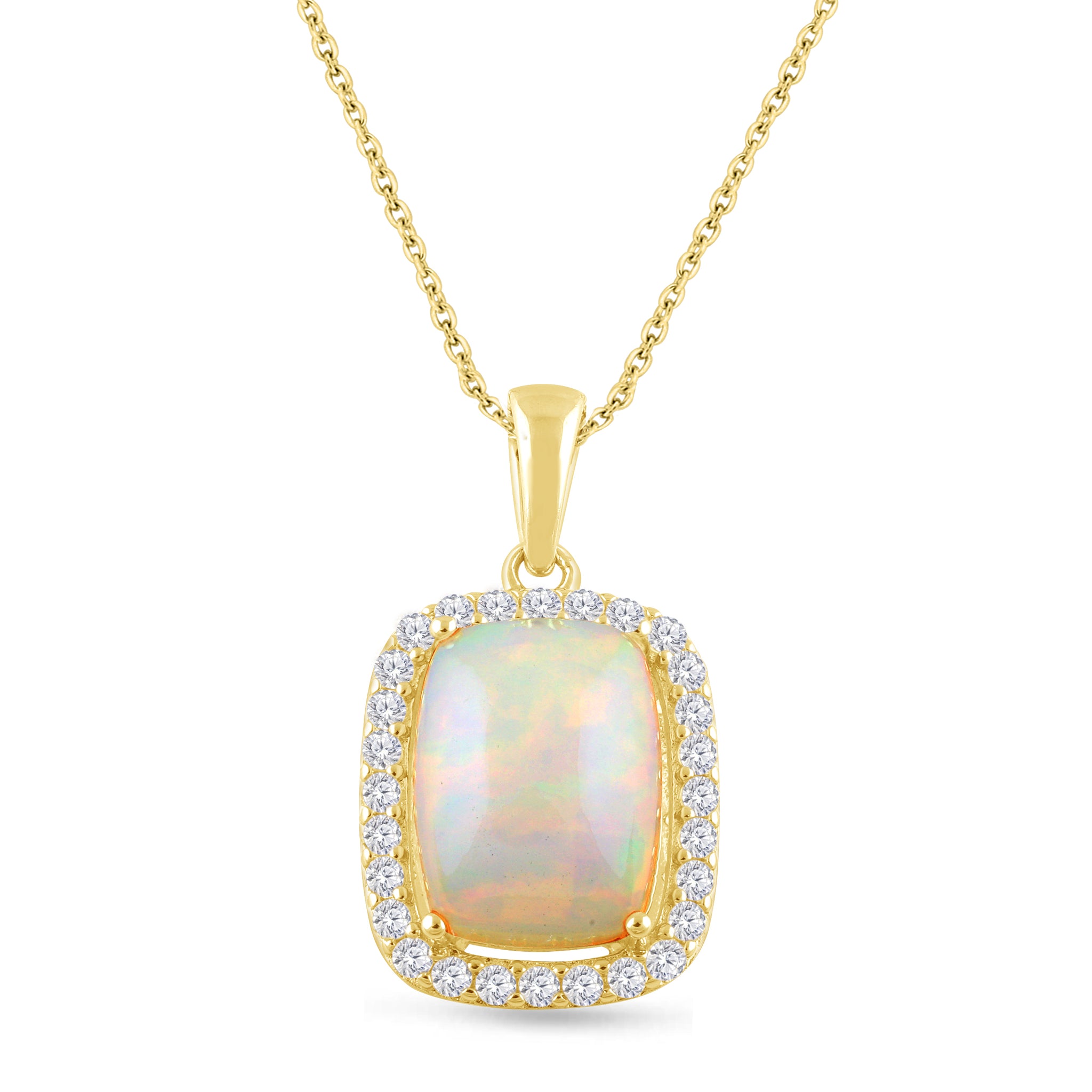 Gold Plated Silver 5/8 Cttw Laboratory Created Opal White Topaz Necklace Chain