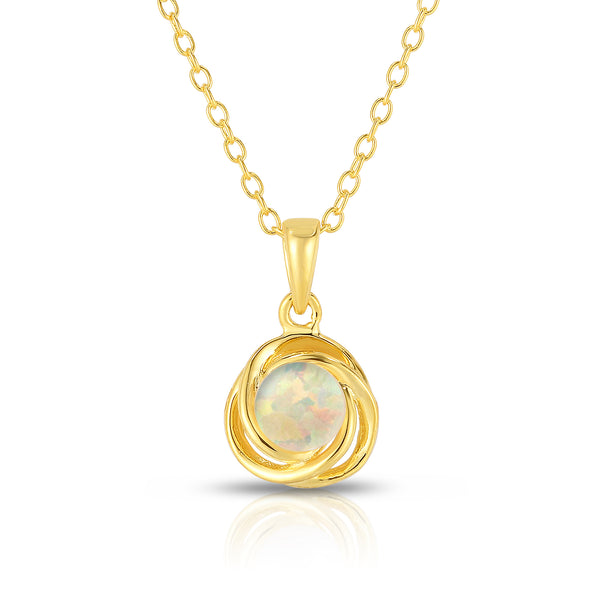 Love Knot LC Opal Earrings or Necklace in Yellow Gold Plated Sterling Silver