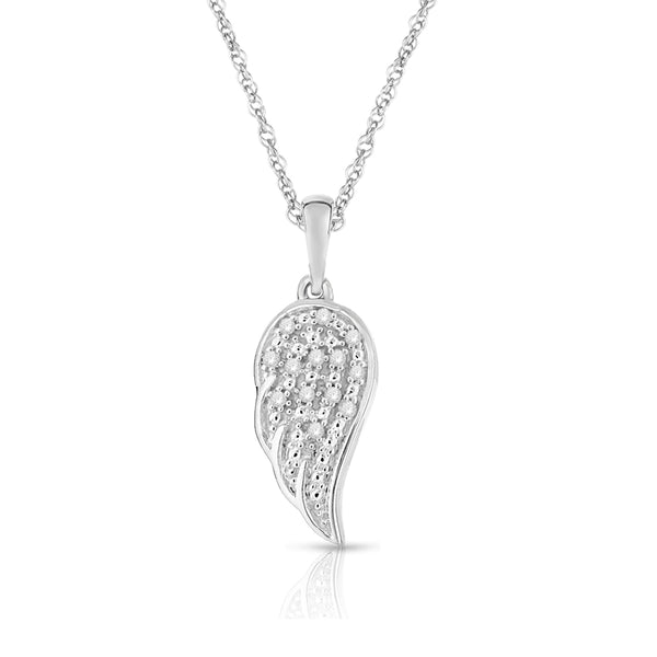 Guardian Angel Diamond Wing Jewelry in Rhodium Plated Sterling Silver