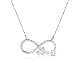 1/10 Cttw Infinity Love Necklace for Women in Rhodium Plated Sterling Silver