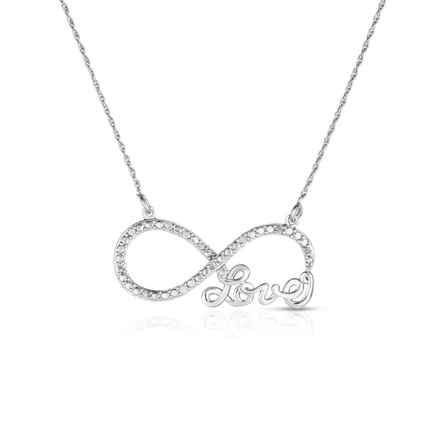 1/10 Cttw Infinity Love Necklace for Women in Rhodium Plated Sterling Silver